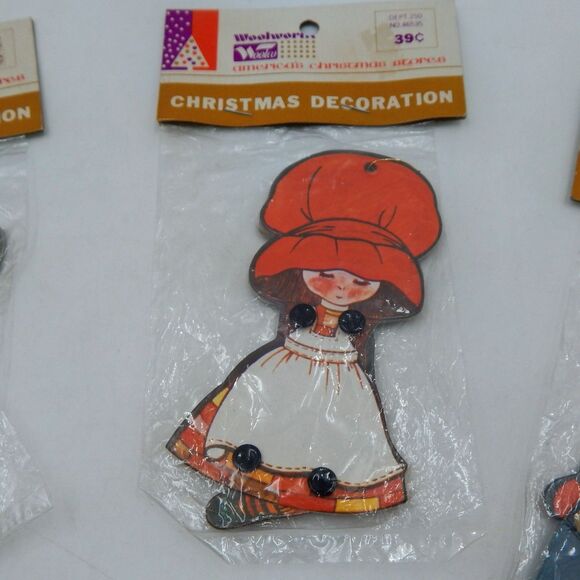 Vintage Woolworth Jointed Christmas Ornaments Mixed Lot of 5 Holly Hobbie NOS - Picture 3 of 13